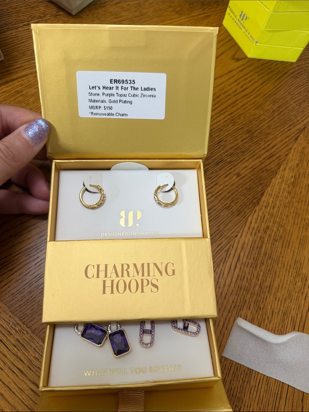 Charming Hoops Gold-Plated Earrings with Purple Topaz Charms